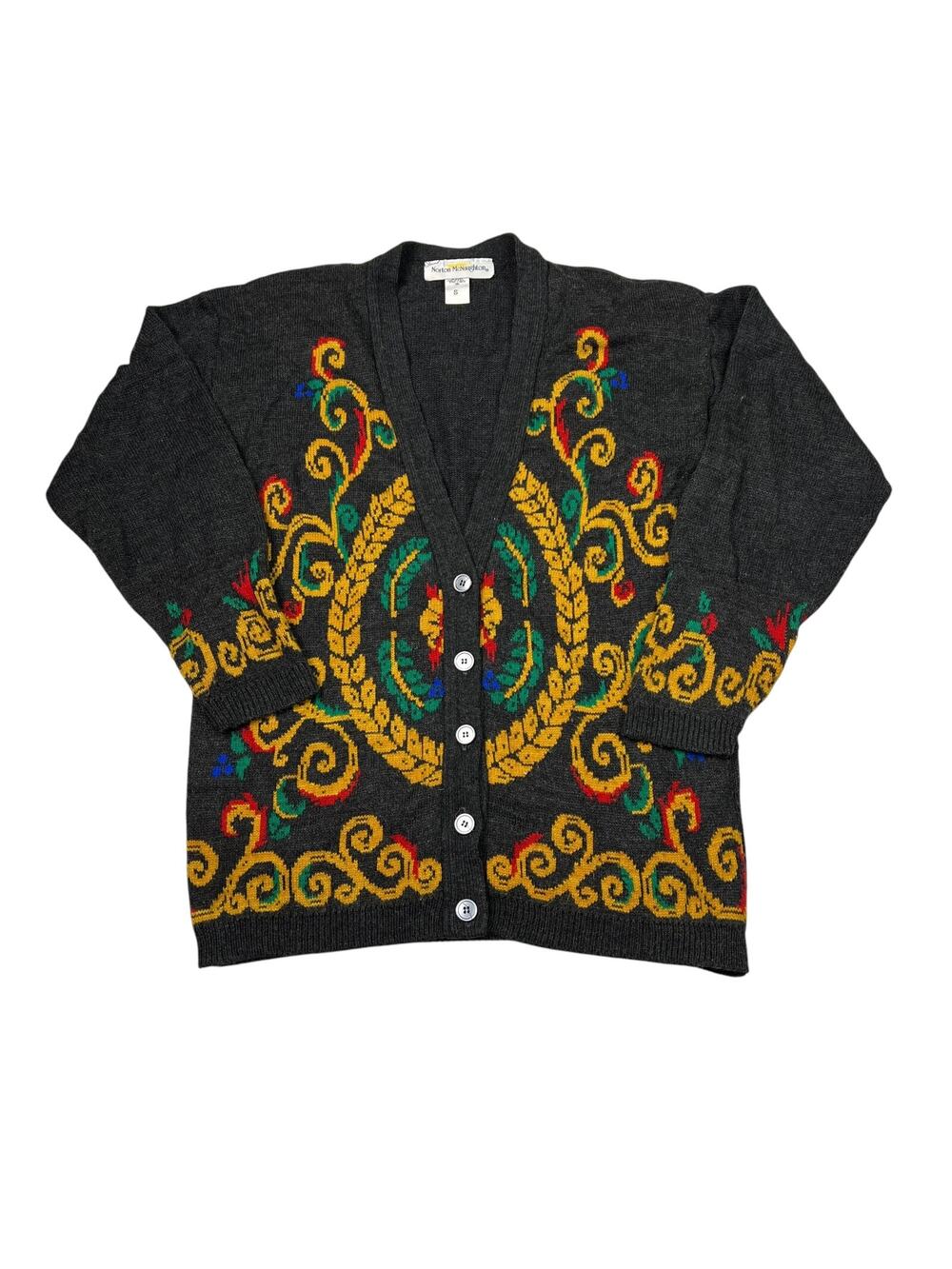 Vintage 90s V-Neck Cardigan Sweater Norton McNaughton Black Womens Small